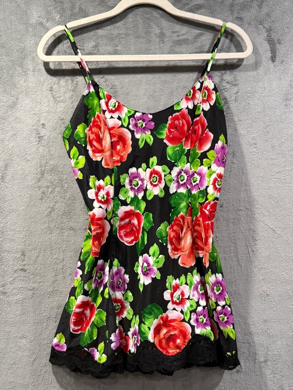 Victoria’s Secret Vintage Floral Slip Dress 90s Y2K Black Lace Gold Label Size S